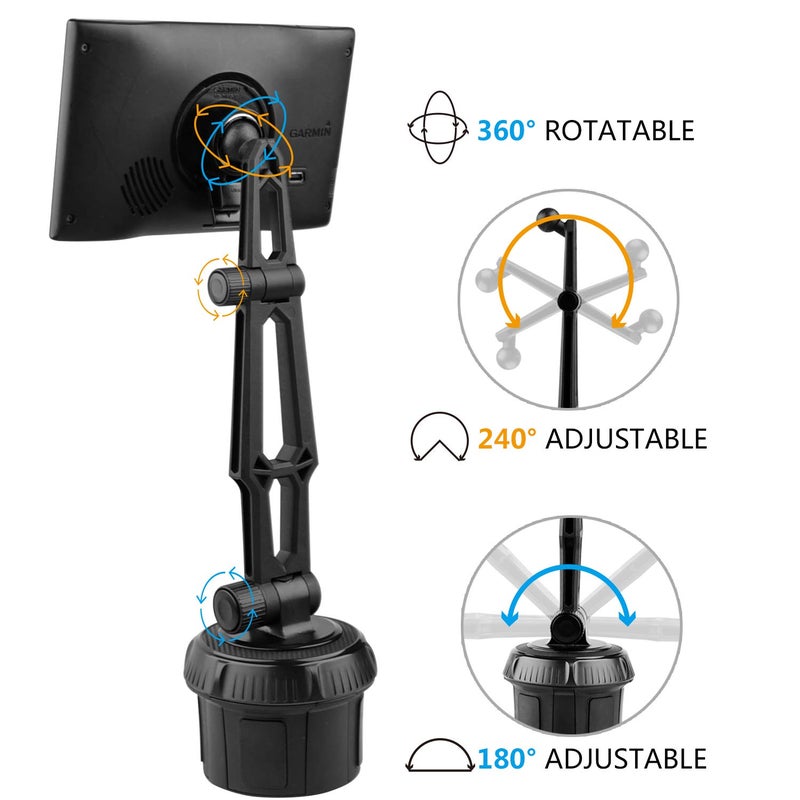 1Zero GPS Car Mount Cup Holder with Adjustable Arm for Garmin - Replacement GPS Cupholder Ball Mount for Garmin Nuvi Dezl Drive Drivesmart Zumo Driveassist DriveLuxe StreetPilot RV Portable Navigator - Image 5